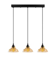 MYLİGHTS  RETRO  RUSTİK  VİNATGE SIRALI MASA ÜSÜTÜ  ÜÇLÜ AVİZE BAL CAMLI  60 CM EN CAMLAR 20 CM (Siyah)