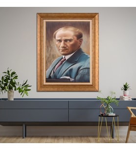 Altın Varaklı Çerçeveli Paspartulu Atatürk Tablo nl02A160 (Gold)