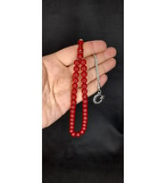 SEVGİLİYE ÖZEL HEDİYE ÇUBUK KEHRİBAR TESBİH KIRMIZI RENK KÜRE KESİM H-1435.