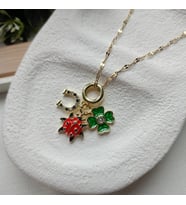 Lente Aksesuar Yonca, Uğurböceği, Nal Figürlü Çelik 14K Altın Rengi Charm Şans Kadın Kolye (Gold)