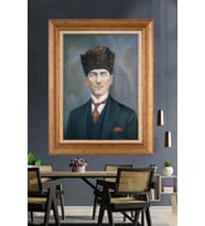 Altın Varaklı Çerçeveli Paspartulu Atatürk Tablo TR1189 (Gold)