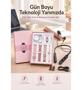 Kablolu Bluetooth Kulaklık ve Kadınlara Özel Bileklik Hediyeli Yeni Nesil Akıllı Saat 3 Kordonlu