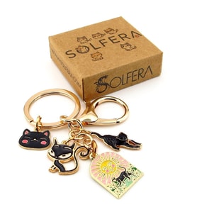 Sevimli Kara Kediler Tarot Güneş Kartı Şans Çanta Süsü Charm Anahtarlık KY136