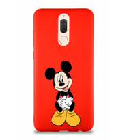 Huawei Mate 10 Lite Soft Premier Kapak Mickey Mouse-A Tasarımlı Silikon Kılıf - Kırmızı (Şeffaf)