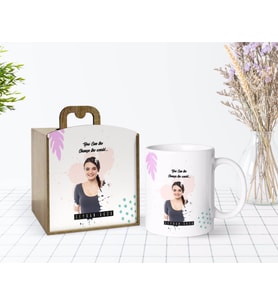 BK Gift Kişiye Özel Ahşap Kutuda İsimli Fotoğraflı Beyaz Kupa Bardak-2