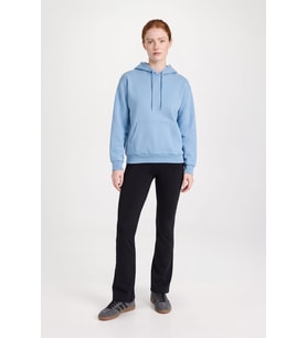 Kadın Kapüşonlu Cepli Yazı Baskılı Mavi Sweatshirt