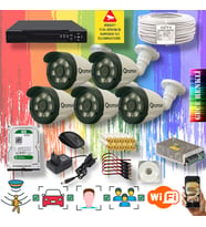 Qromax 5 Kameralı Set - Yapay Zeka Özellikli Gece Renkli Gösteren 8 Warm Ledli TurboHD Güvenlik Kamerası Seti 3908W-108