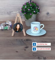 Doğum Günü Hediyesi Türk Kahvesi Fincanı Ahşap Altlıklı ve Fotoğraflı Ahşap Anahtarlık Hediye (Model 2)