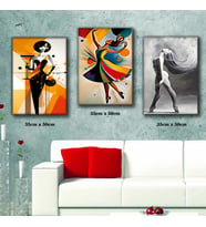 dans eden uzun saçlı kadın tablosu 3 adet 35cmx50cm kumaş baskılı canvas tablo