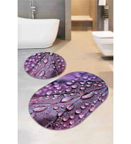 Mor 3D Üç Boyutlu Banyo Halısı Klozet Oval Paspas Seti BS066