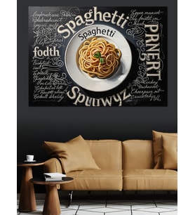 Spaghetti Yazılı Makarna Tabağı Sanatı Dekoratif Kanvas - Mdf Ahşap Tablo