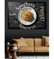 Spaghetti Yazılı Makarna Tabağı Sanatı Dekoratif Kanvas - Mdf Ahşap Tablo