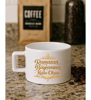 Ramazan Bayramına Özel Tasarımlı Kahve Kupası (SarıBeyaz)
