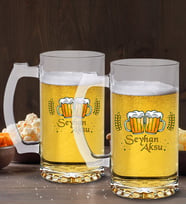 BK Gift Kişiye Özel İsimli 2’li Cam Bira Bardağı 50cl-101 (Beyaz)