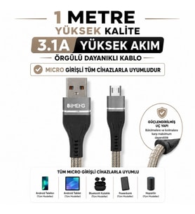İmeng 3.1A UsbA to Micro Örgülü Data ve Şarj Hızlı Kablosu ML108 Gri