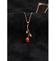 925 Ayar Mineli Rose Kırmızı Gül Gümüş Kolye