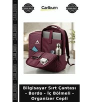 Özel Üretim Laptop Okul Günlük Bilgisayar Sırt Çantası - Bordo - İç Bölmeli - Organizer Cepli