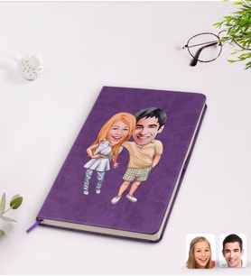 BK Gift Kişiye Özel Sevgililer Karikatürlü Mor Termo Deri Defter Model 98