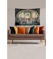 Rönesans Dönemi Fresk Leke Tutmaz Kadife Dokulu Kumaş Duvar Örtüsü Duvar Halısı Tapestry (Turuncu-Bej)