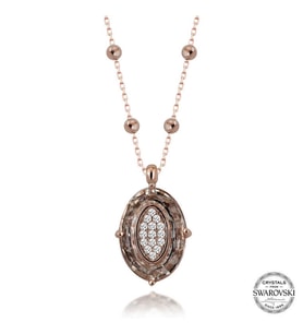 Swarovski Crystal Taşlı Rose Top Zincir Oval Gümüş Kadın Kolye