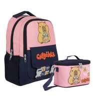 Capybara Kız Çocuk Okul Sırt Çantası ve Beslenme Çantası Seti - Lacivert - Pembe - SETCPB5203B