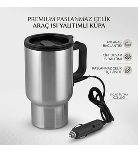 12V Paslanmaz Çelik Aktif Isı Korumalı Oto Sıcak İçecek Termosu