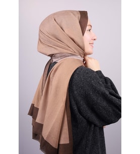 Düz Renk Şeritli Monogram Şal - Desen-01