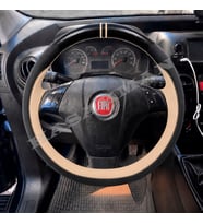 Fiat Strada Dikme Direksiyon Kılıfı Parlak Siyah Bej Detaylı Bej Çift Yüzük ve Dikiş 2012-2016