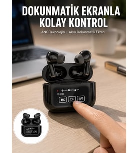 Yeni Nesil ANC Özellikli Çağrı Cevaplayan Dokunmatik Ekranlı Bluetooth Kulaklık Siyah Yeni Nesil