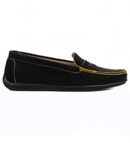 Siyah Deri Kadın Loafer Sarı Detaylı (Çok Renkli)