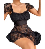 Arias Closet Alt Kısmı Tül Üst Kısmı Jarse Mini Fantazi Siyah Gecelik