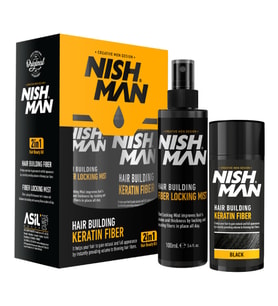 NISHMAN Seyrek Saç Kapatıcı Dolgunlaştırıcı Keratin Fiber Topik Ve Sabitleyici Sprey / Siyah Renk 20 GR