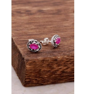 Kök Yakut Taşlı Gümüş Küpe 3843 (Pembe)