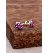 Kök Yakut Taşlı Gümüş Küpe 3843 (Pembe)