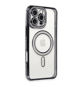 Apple İphone 16 Pro Kılıf Joke Simli Magneticsafe Kılıf - Siyah
