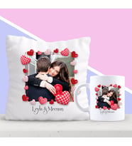 BK Gift Kişiye Özel Kalpli Fotoğraflı Yastık ve Kupa Seti 11 (Model 1)