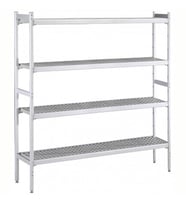 Electrolux Professional Düz Etejer Seti, Aluminyum Ayaklı, 4 Raflı, Her Raf Demonte Polietilen Tabletlerden Oluşur, Tabletler Bulaşık Makinesinde Yıkanabilir - 475x2760 Mm, H=1700 Mm BLS2760