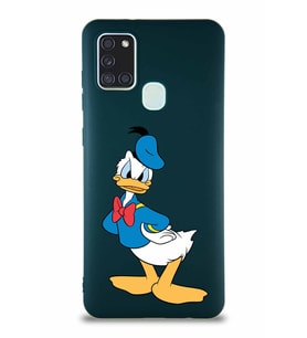 Samsung Galaxy A21S Soft Premier Kapak Donald Duck-D Tasarımlı Silikon Kılıf - Yeşil (Şeffaf)