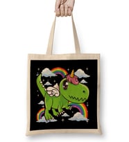 Cute Dinosaur & Unicorn Unisaur Mythical Animal Bez Çanta Uzun Saplı