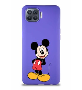 Oppo Reno 4 Lite Soft Premier Kapak Mickey Mouse-B Tasarımlı Silikon Kılıf - Mor (Şeffaf)