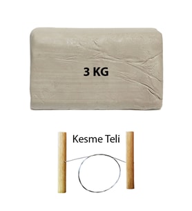 Beyaz Seramik Hamuru 3 kg Seramik Çamuru Çamur Kesme Teli Seramik Kili Şekillendirme Seti