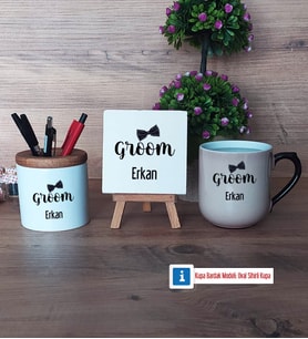 Groom Dekoratif Taş, Kalemlik, Sihirli Oval Kupa Bardak Hediye