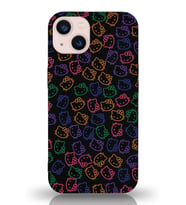 Apple iPhone 13 Mini Uyumlu Lansman Kılıf Hello Kitty Tasarımlı İçi Kadife Kapak-Siyah (Şeffaf)