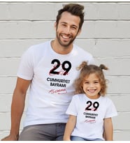 BK Gift 29 Ekim Tasarımlı 2’li Baba-Kız Beyaz Tişört-5, 29 Ekim Hediyesi, Trend Tişört, 100.Yıl Hediyesi