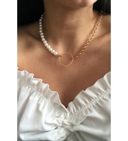 Incili Halka Detaylı Zincir Kolye 42 Cm