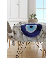 Lacivert 3D Nazar Boncuklu Leke Tutmaz Masa Örtüsü MSO277