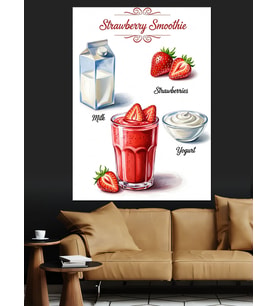 Süt Çilek Smoothie Tarifi Dekoratif Kanvas - Mdf Ahşap Tablo