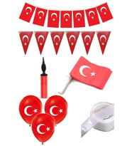 29 Ekim-19 Mayıs- 23 Nisan Süsleri Okul Kreş Süsleme Seti Türk Bayrağı Balon Çubuklu Bayrak