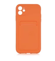 Apple iPhone 11 Kılıf Ofix Silikon Kartlık Cüzdan Kapak (Turuncu)