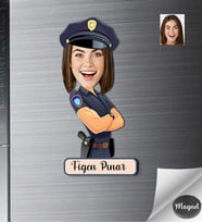 Kişiye Özel Polis Kadın Ahşap Magnet -3